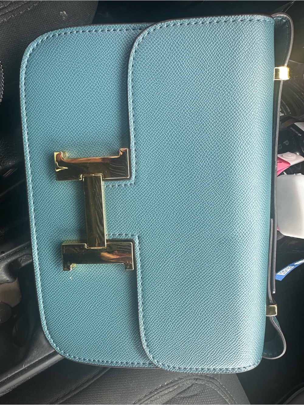 Light Aqua Crossbody Bag with Gold-Tone Hardware